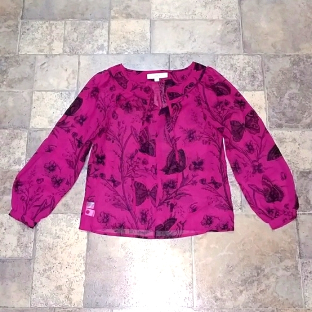 Ann Taylor Loft semi sheer butterfly top size small petite